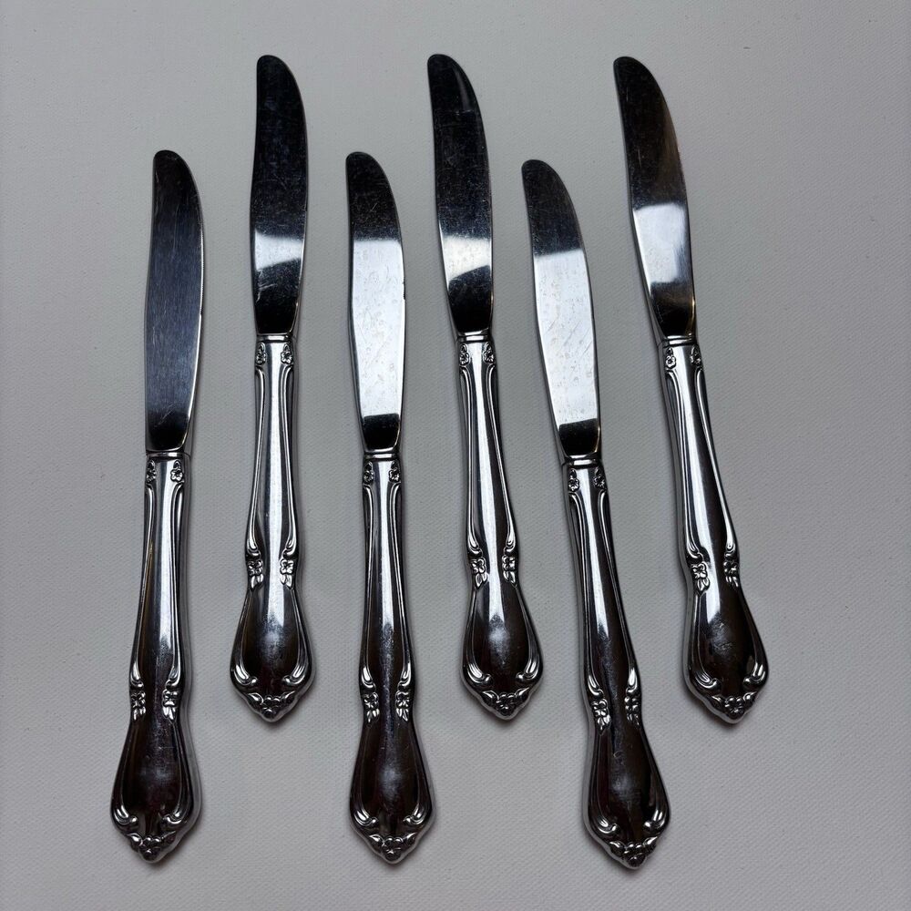 VTG Oneida Oneidacraft Deluxe Chateau Stainless Flatware Hollow Dinner Knives 6